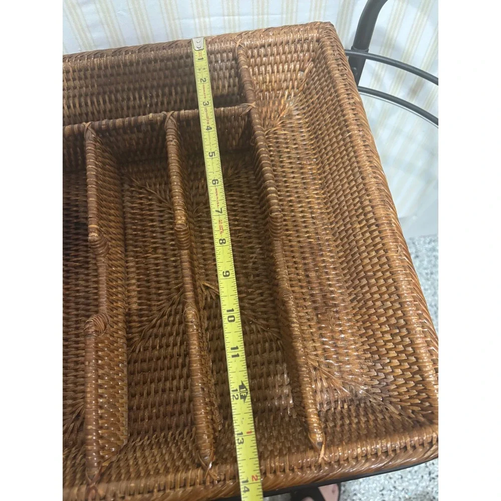 Woven Rattan Silverware Drawer Organizer Tray 5 Compartment Cutlery Holder 14x14
